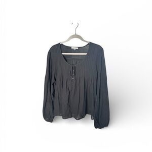 American Eagle Black Semi Sheer Cotton Pleated Blouse Size XL